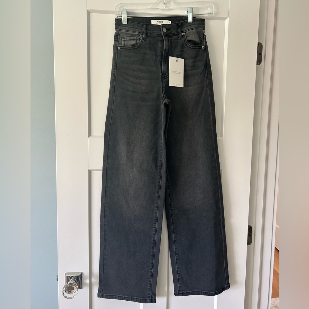 Vici High Rise Wide Leg Jeans - Washed Black